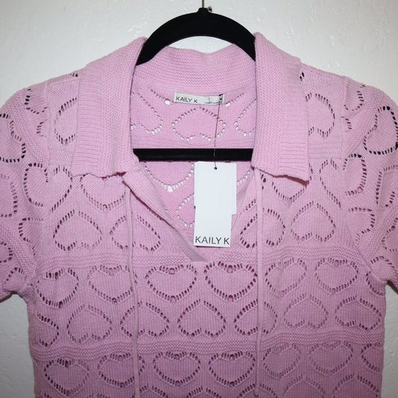 Kaily K Pink Heart Short Sleeve Knit Top Women's Size M-NWT - Picture 3 of 7